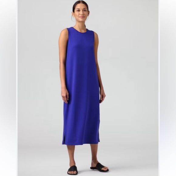 Eileen fisher Silk Georgette Crepe Scoop Neck Dress - Picture 2 of 7
